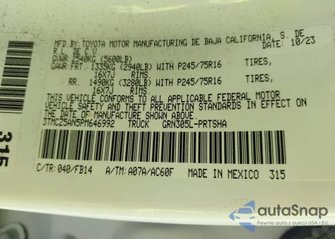 2023 Toyota Tacoma Sr V6 из США, поврежденный, VIN 3TMCZ5AN5PM646992